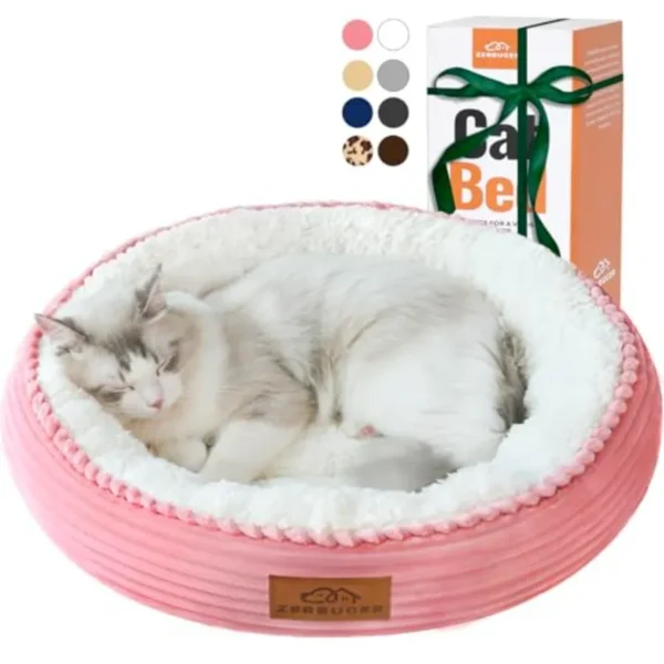 20in Washable Cat Beds for Indoor Cats - Round Donut Pet Bed for Cats, Dogs, Puppy, Kitten - Anti-Slip Bottom, Calming Bed Gift