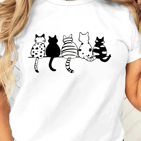 Five Cats Silhouette Cotton T-Shirt