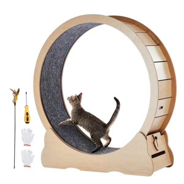 Large Wooden Cat Exercise Wheel with Detachable Mat