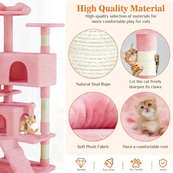 54-Inch Pink Cat Tree with Condos & Scratching Posts