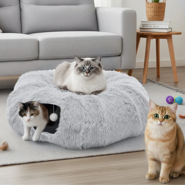 Cat Tunnel Bed, Soft Plush Washable Playground