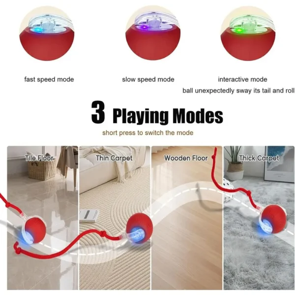 Interactive Toy Ball, Rechargeable Smart Automatic Rolling Pet Ball with Tail