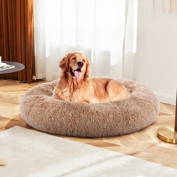 Round Plush Dog Bed, Anti-Slip, Machine Washable