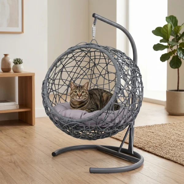 Swing Bed with Stand, Wicker Egg Chair with Cushion,