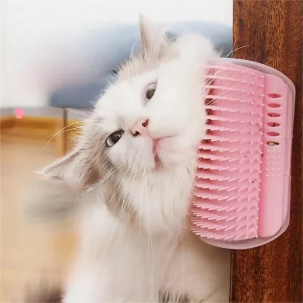 Cat Corner Scratching Brush with Catnip, Pet Deshedding Comb for Hair Removal