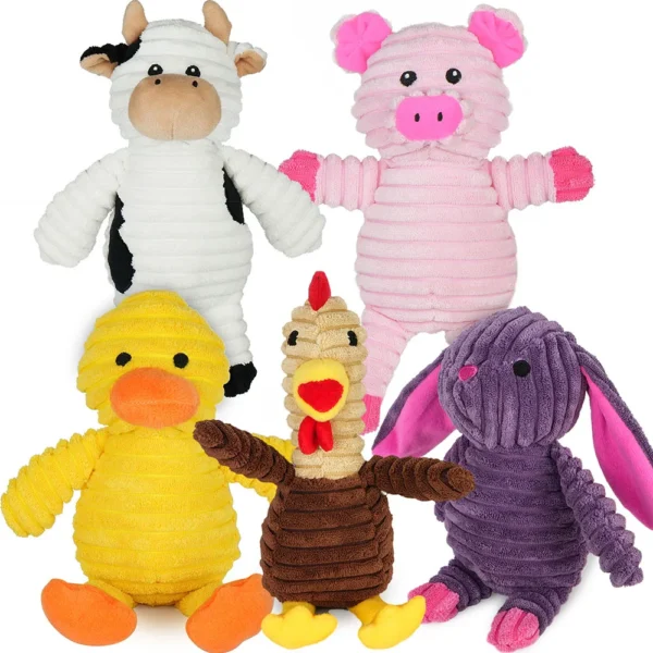 5 Pack Plush Dog Squeaky Toys, Assortment Bundle